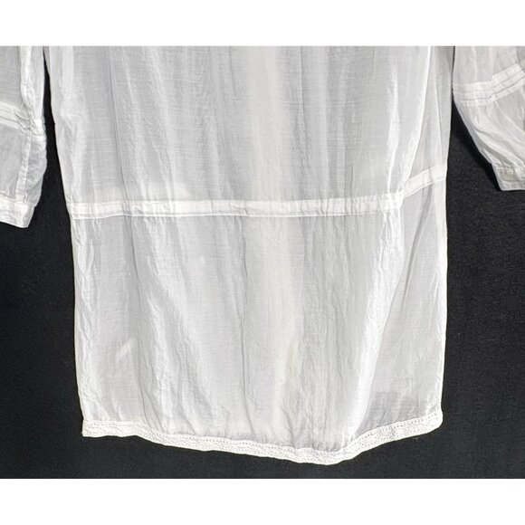 LILLY LOU Women Silk Blend Top Button Front Lace 3/4 Sleeve Sz M White 71-3 - Picture 6 of 10